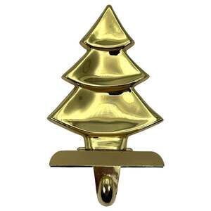 Christmas Stocking Hanger Holder Tree Gold Metallic Metal 6" Heavy Shiny